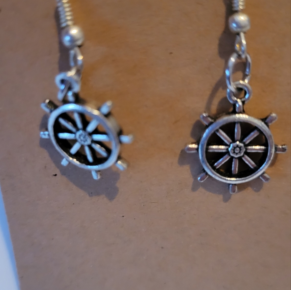 Ship wheel charm earrings